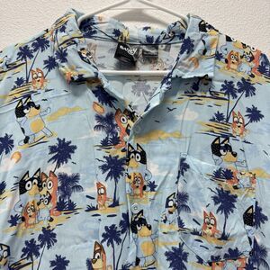 Bluey Family Men’s Button Down Hawaiian‎ Shirt 3XL Blue Beach Surf